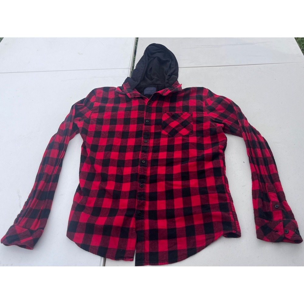 Nomad Mens Hooded Flannel Shirt Red Black Buffalo Plaid Waffle Hood XL